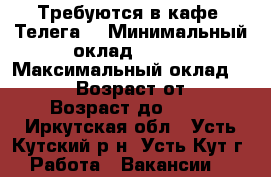 Требуются в кафе “Телега“ › Минимальный оклад ­ 700 › Максимальный оклад ­ 1 500 › Возраст от ­ 18 › Возраст до ­ 50 - Иркутская обл., Усть-Кутский р-н, Усть-Кут г. Работа » Вакансии   